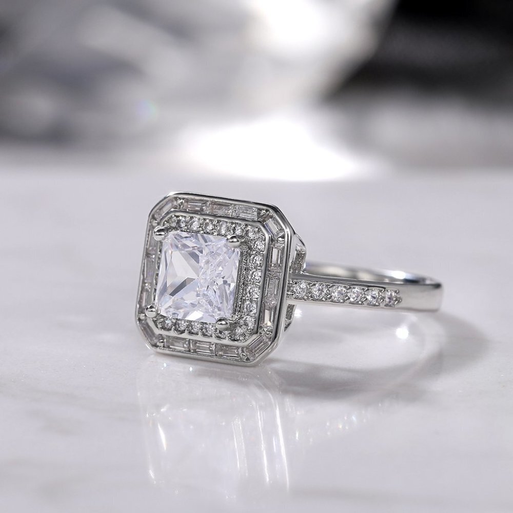 😍Luxury Engagement Clear Gem CZ Large Square Noble Thin Wedding Ring, K864 - Picture 6 of 9